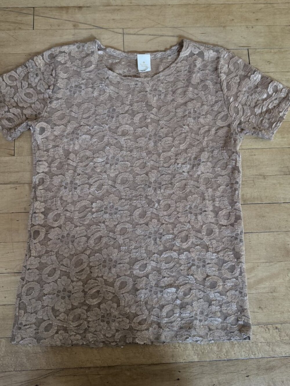 Vintage Victoria's Secret Lace Tee Taupe Gold Label Sheer Top M